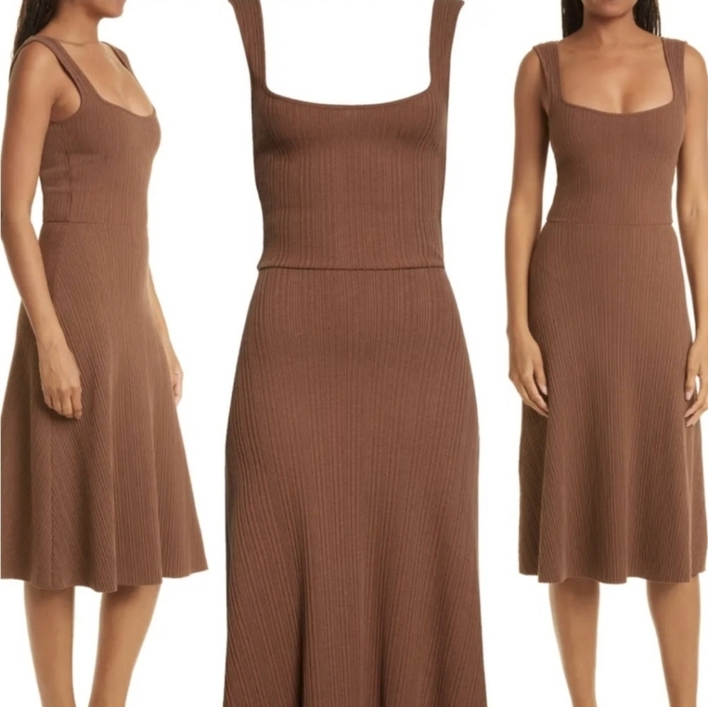 Vince Rib Sweetheart-Neck Camisole Dress Sleeveless A-line Hazelnut Brown S - Picture 2 of 10